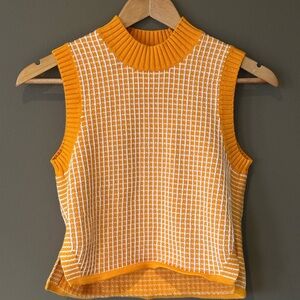 Club Monaco Orange & White Ribbed Mock Neck Tank